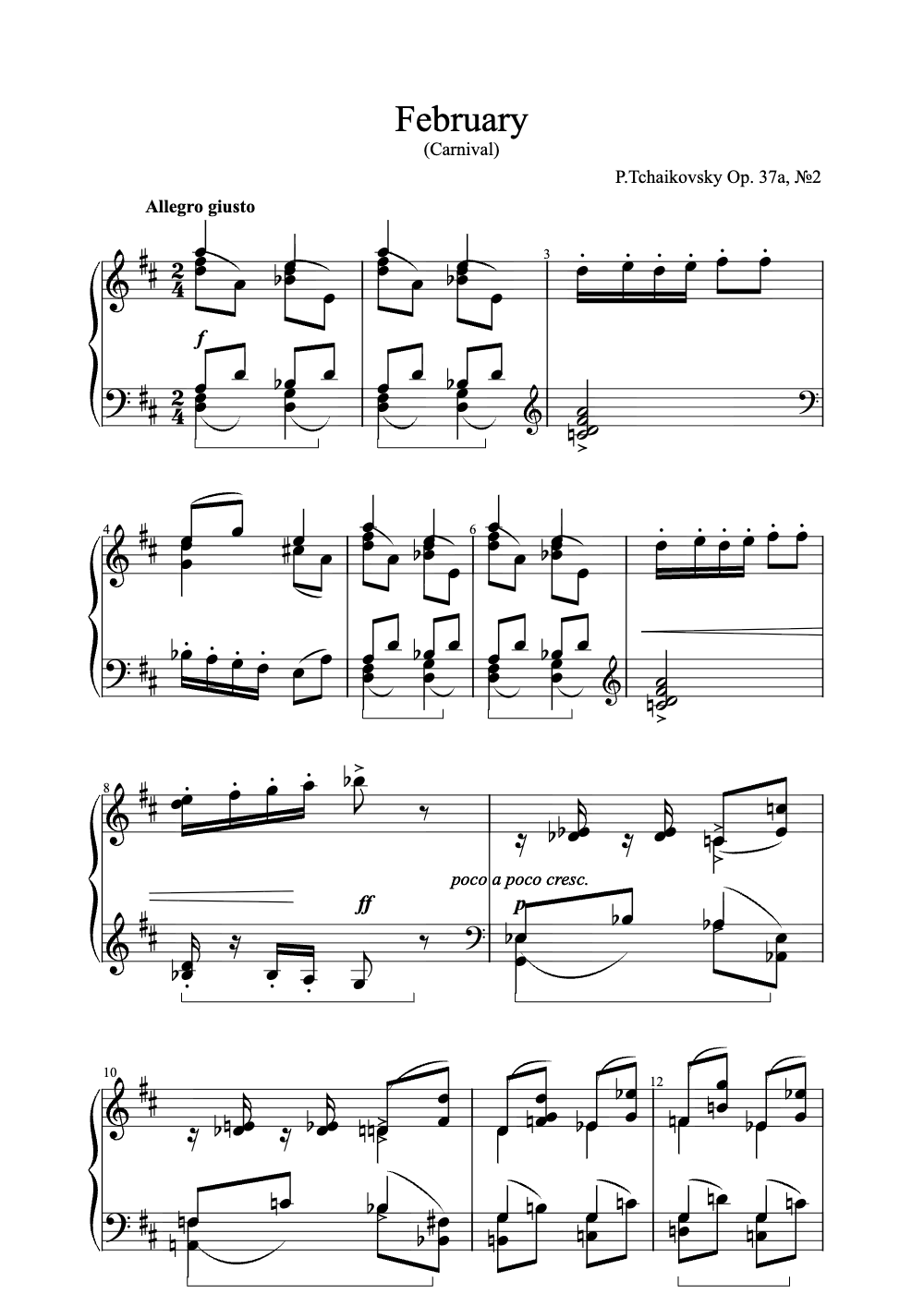 Sheet music preview for February