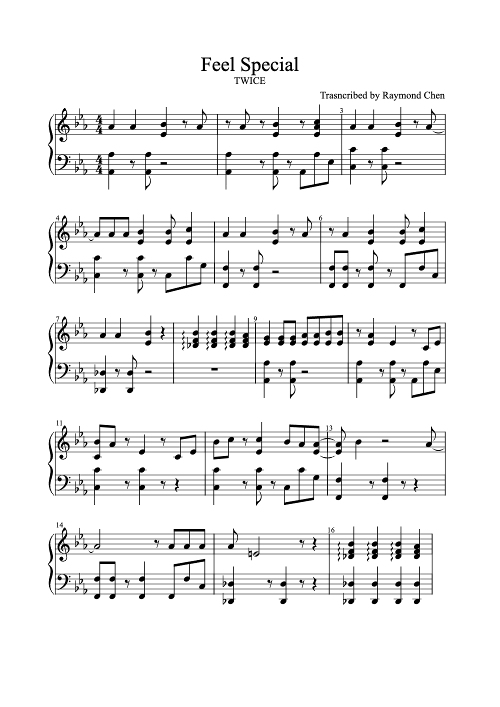 Sheet music preview for Feel Special