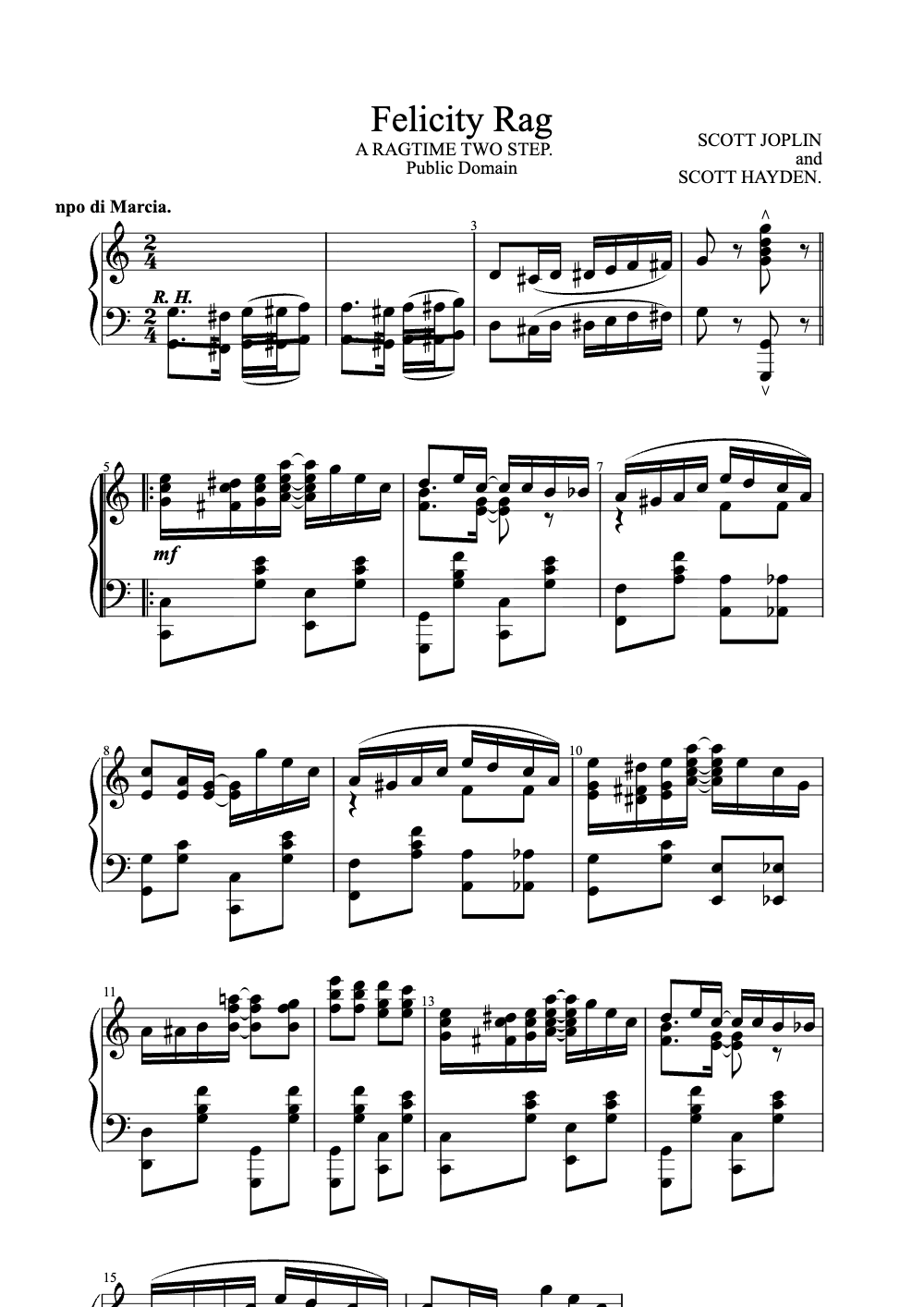 Sheet music preview for Felicity Rag