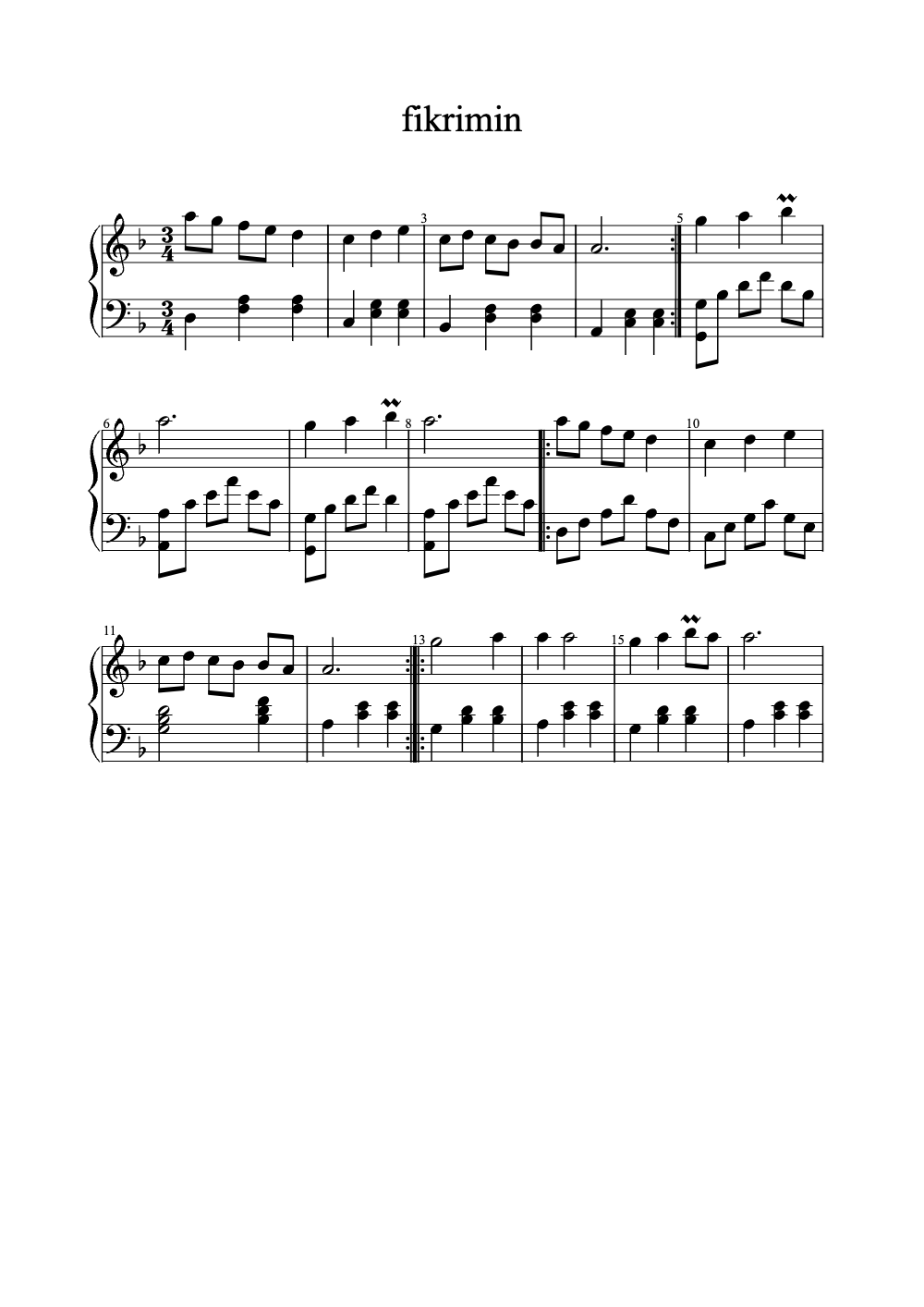 Sheet music preview for Fikrimin