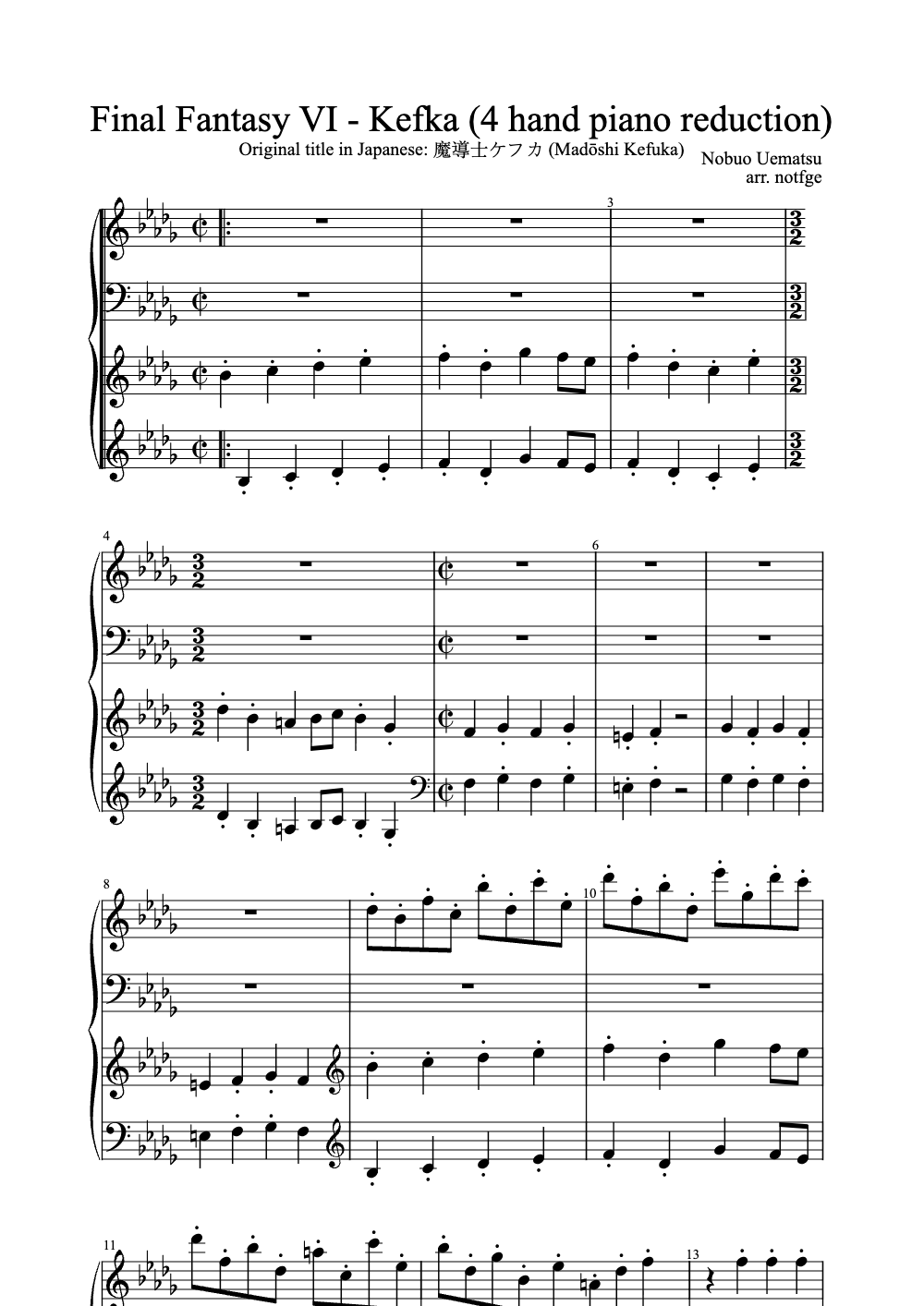 Sheet music preview for Kefka