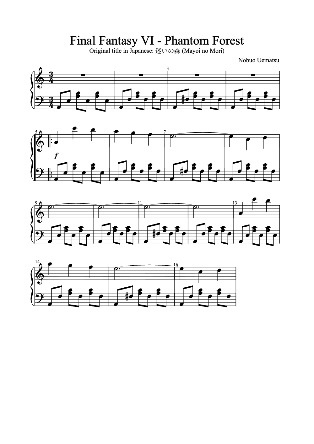 Sheet music preview for Phantom Forest