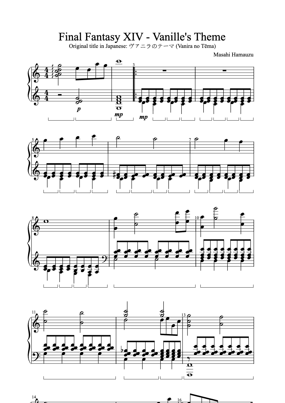 Sheet music preview for Vanille's Theme