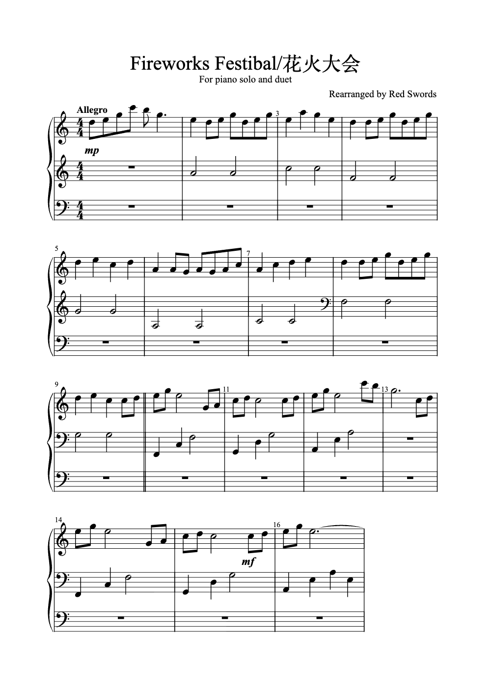 Sheet music preview for Fireworks Festival