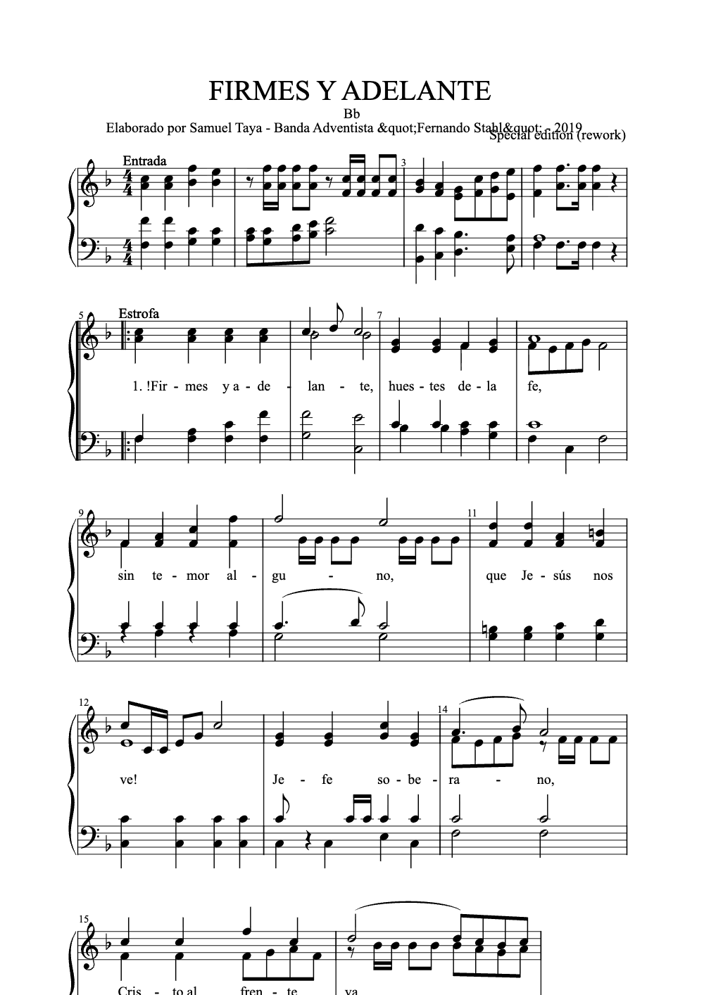 Sheet music preview for Firmes y Adelante