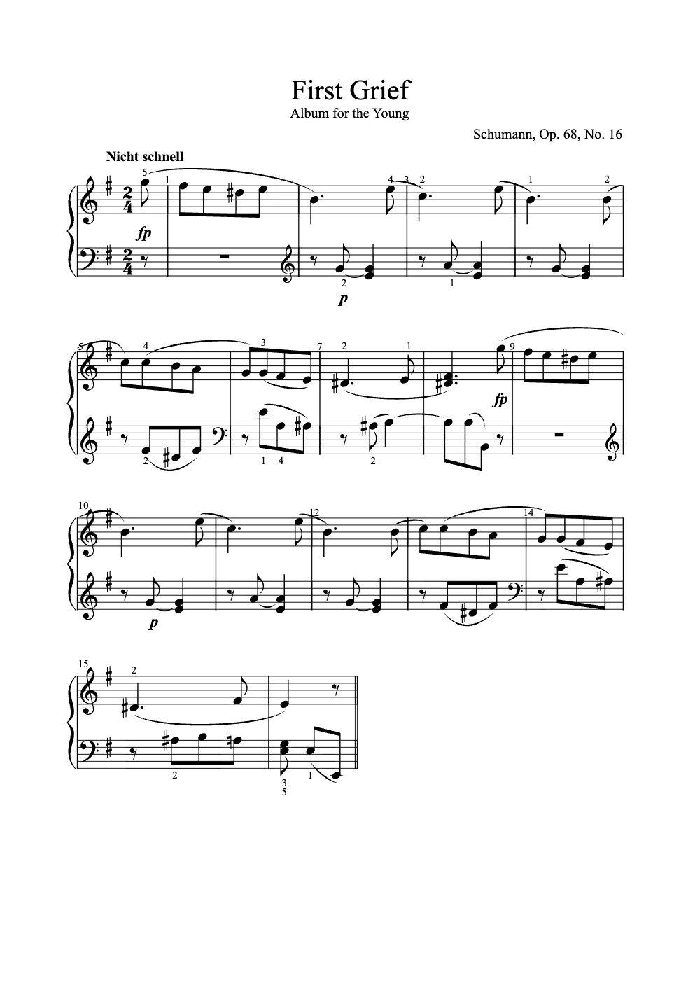 Sheet music preview for First Grief