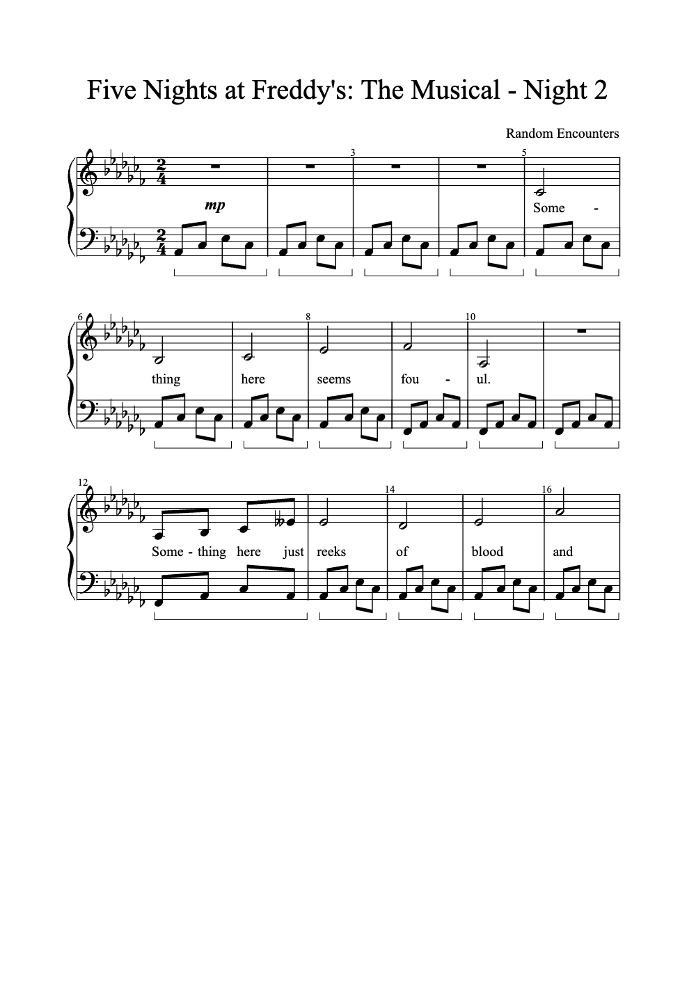 Sheet music preview for Five Nights at Freddy's: The Musical - Night 2