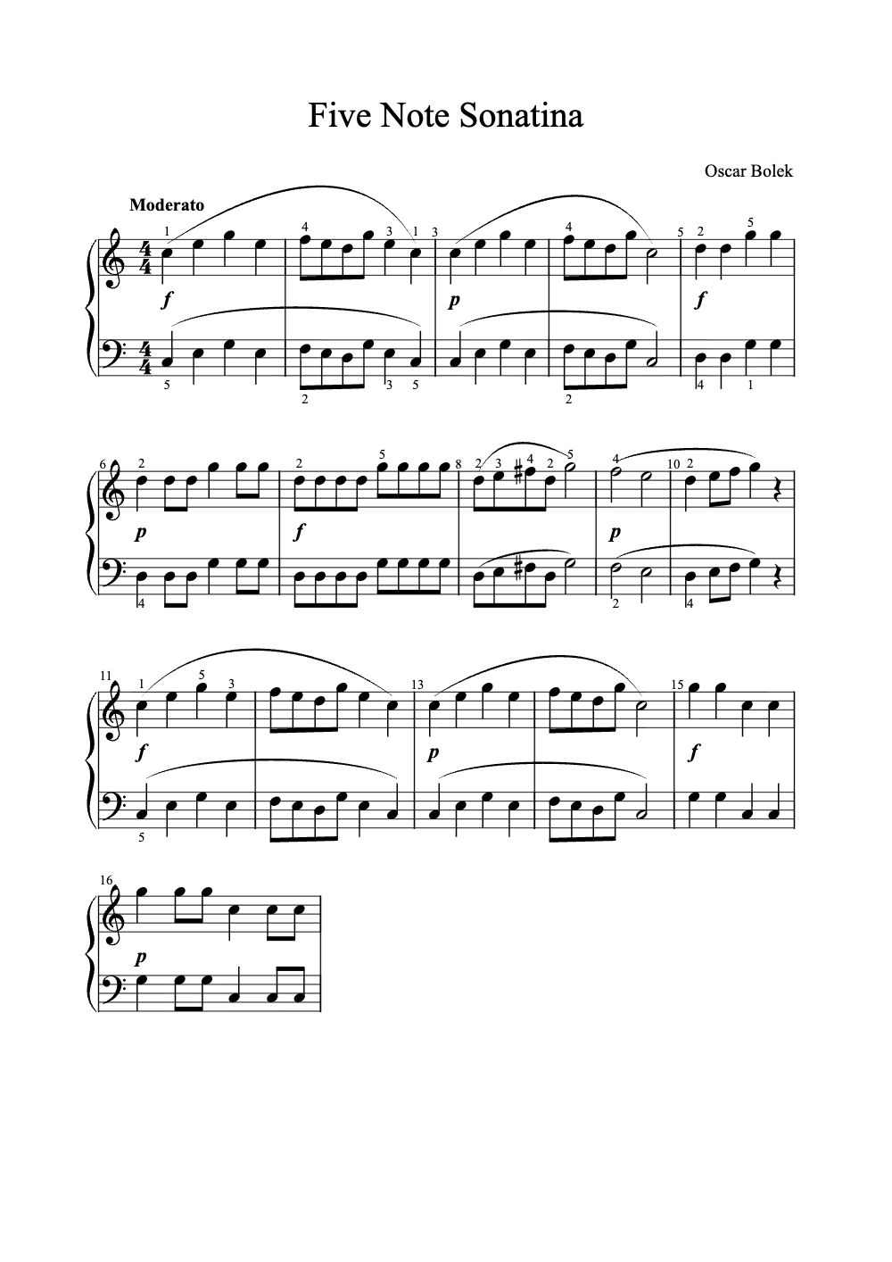Sheet music preview for Five Note Sonatina
