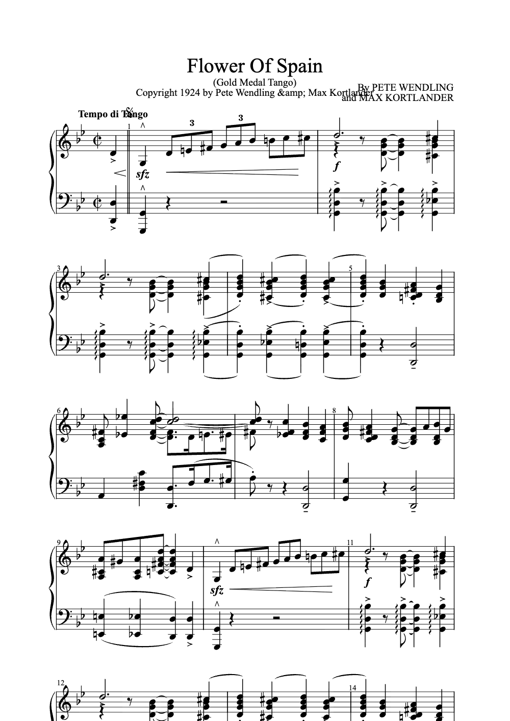 Sheet music preview for Flower of Spain