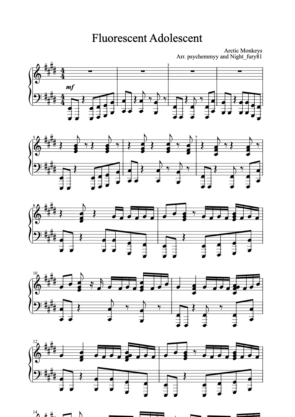 Sheet music preview for Fluorescent Adolescent