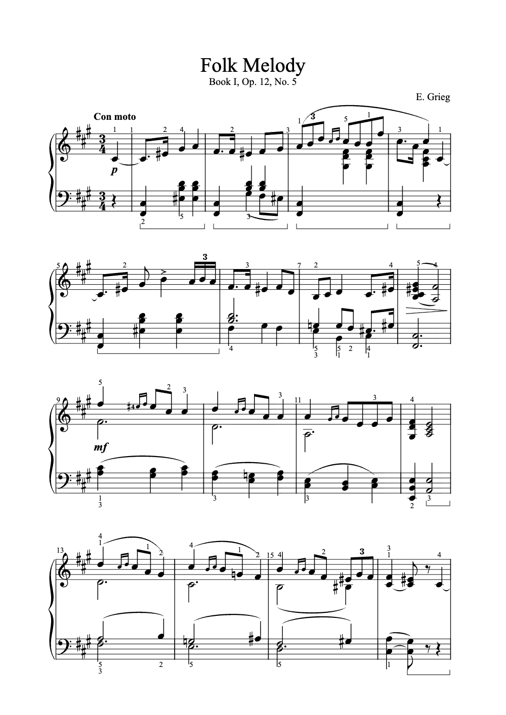 Sheet music preview for Folk Melody