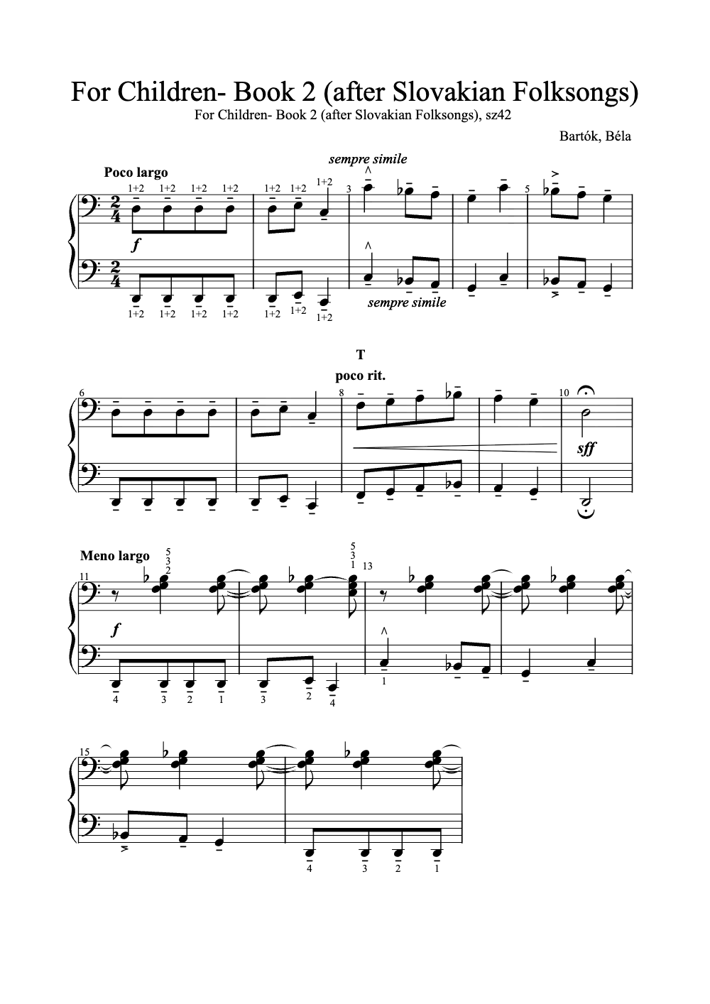 Sheet music preview for For Children: Book 2 (After Slovakian Folksongs)