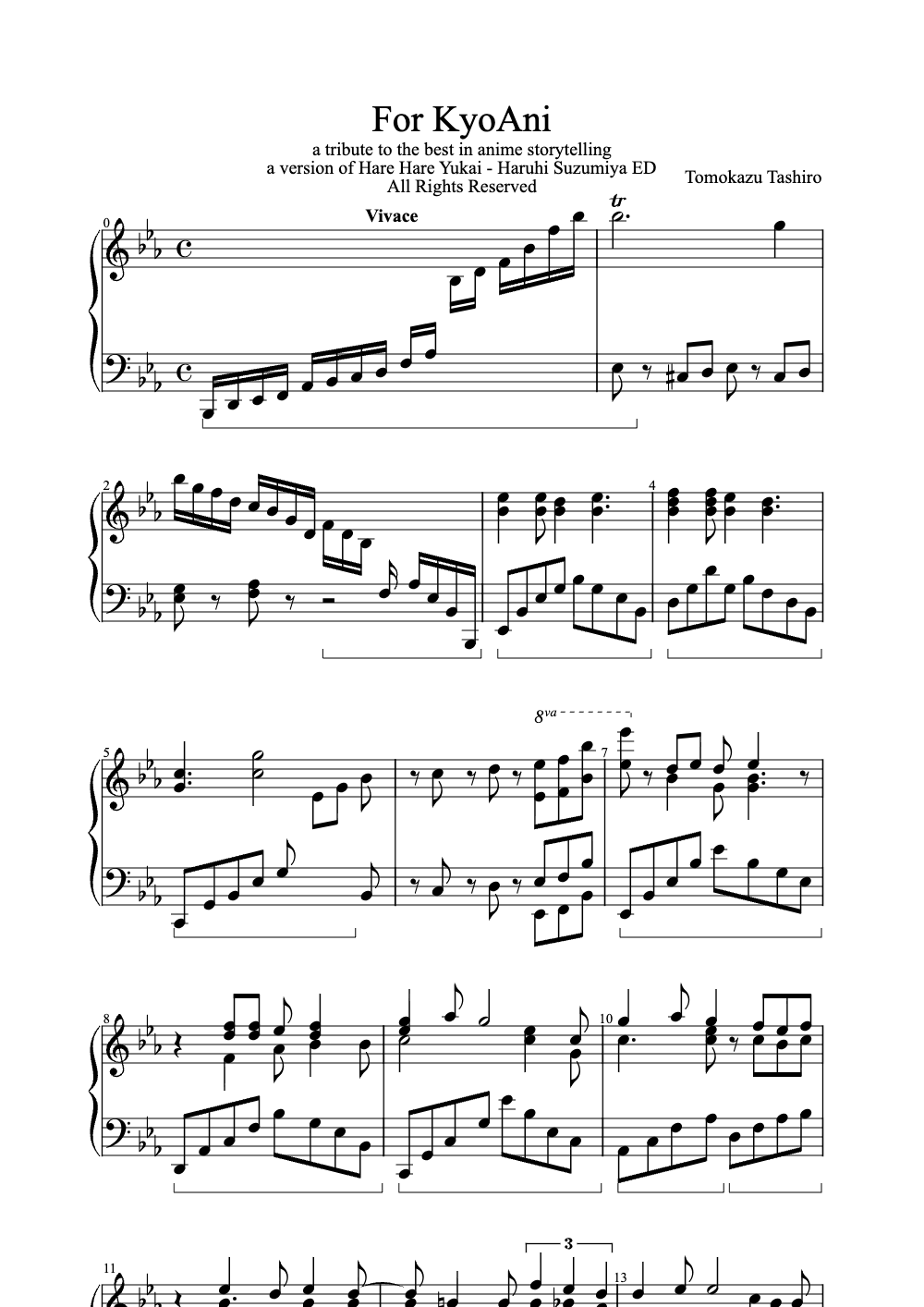 Sheet music preview for For KyoAni