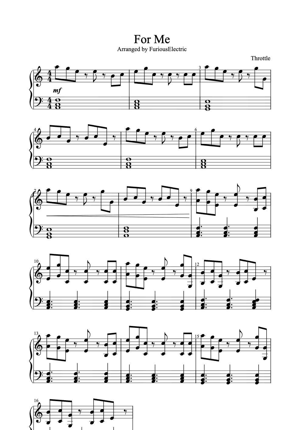 Sheet music preview for For Me