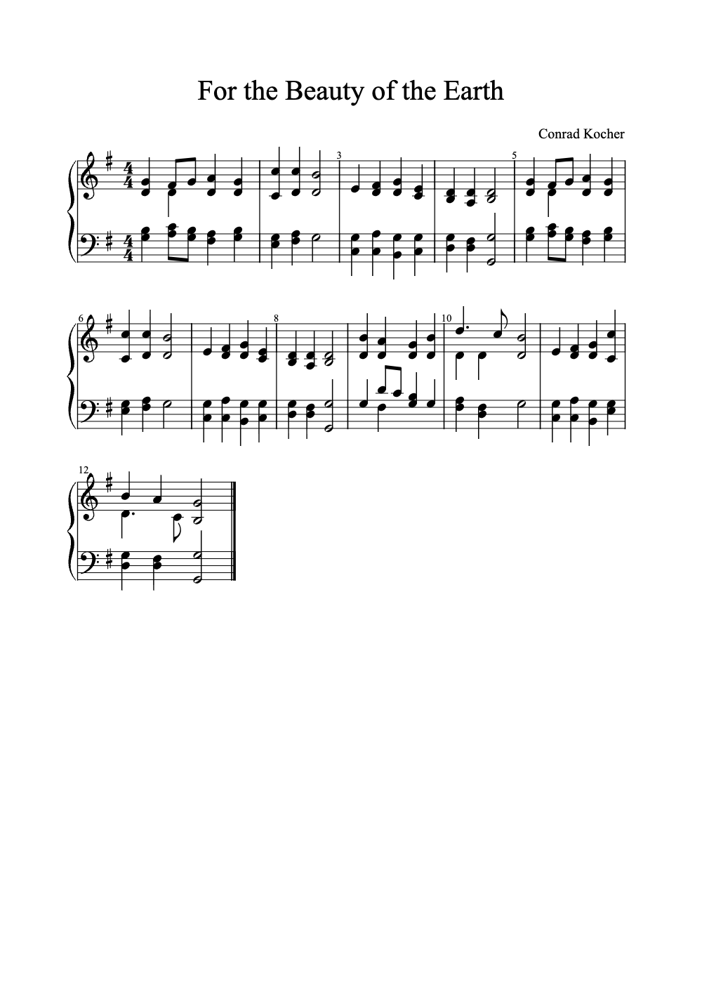 Sheet music preview for For the Beauty of the Earth