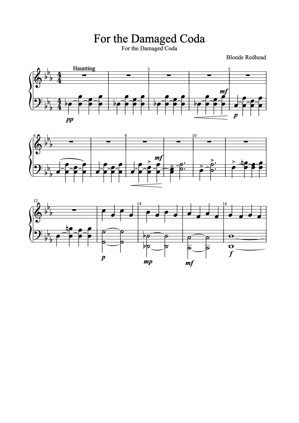 Sheet music preview for For the Damaged Coda