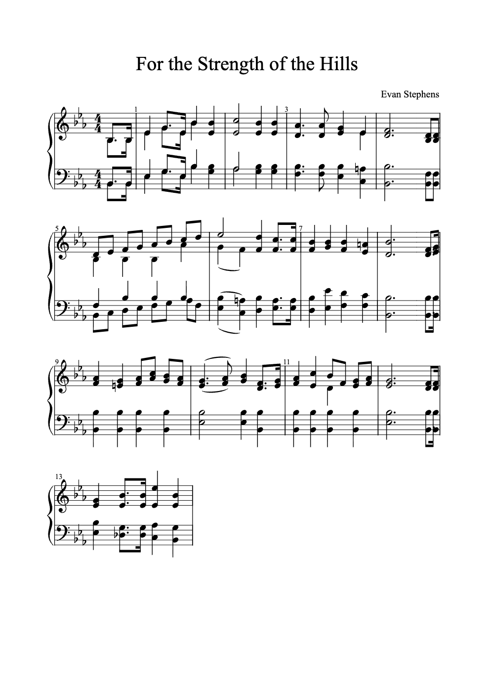 Sheet music preview for For the Strength of the Hills