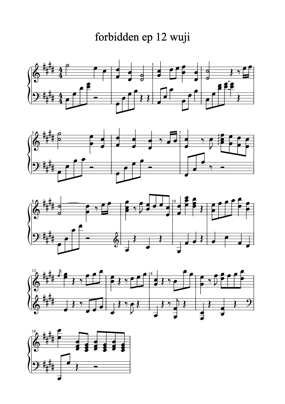 Sheet music preview for Forbidden Ep 12 Wuji