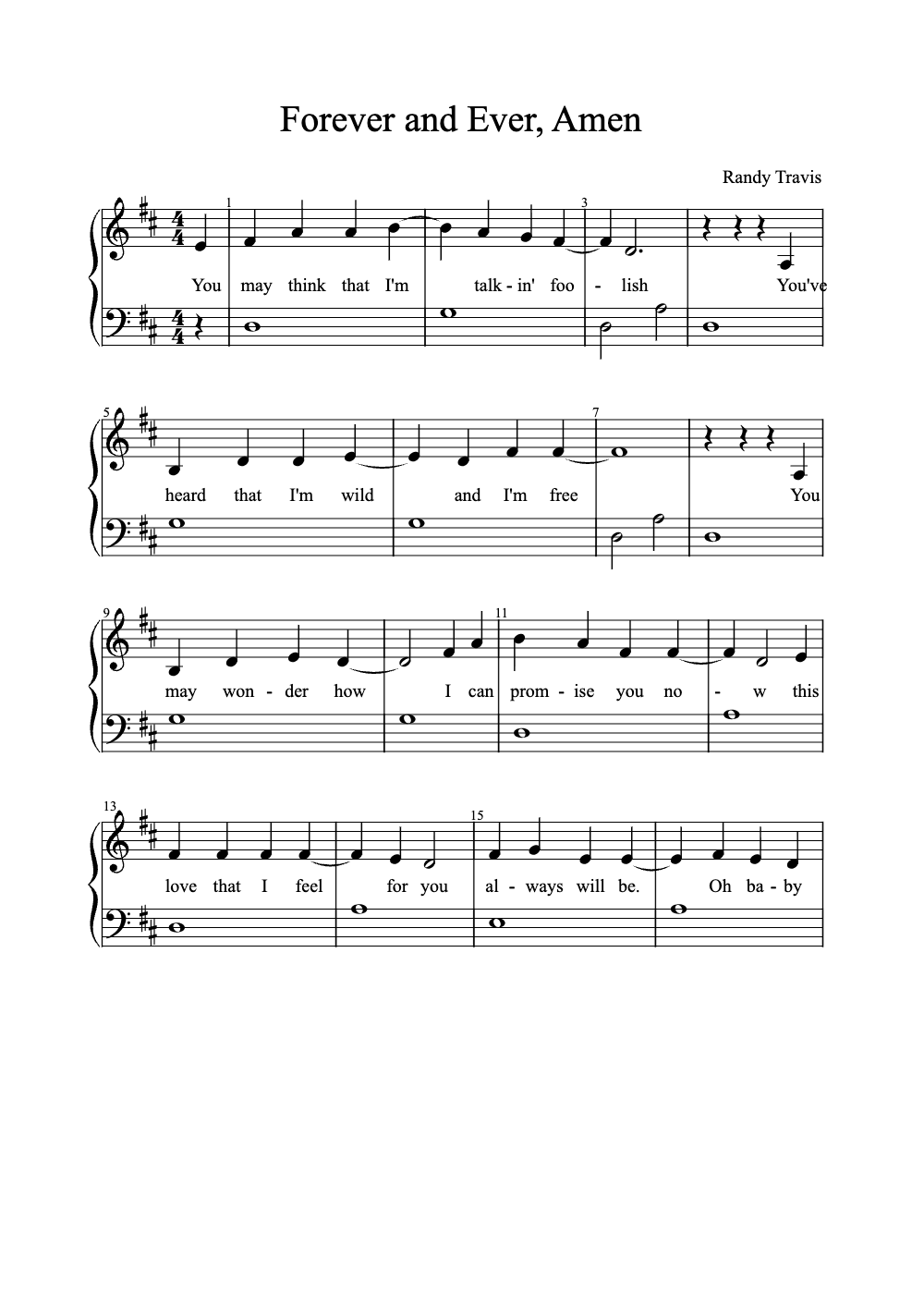 Sheet music preview for Forever and Ever, Amen