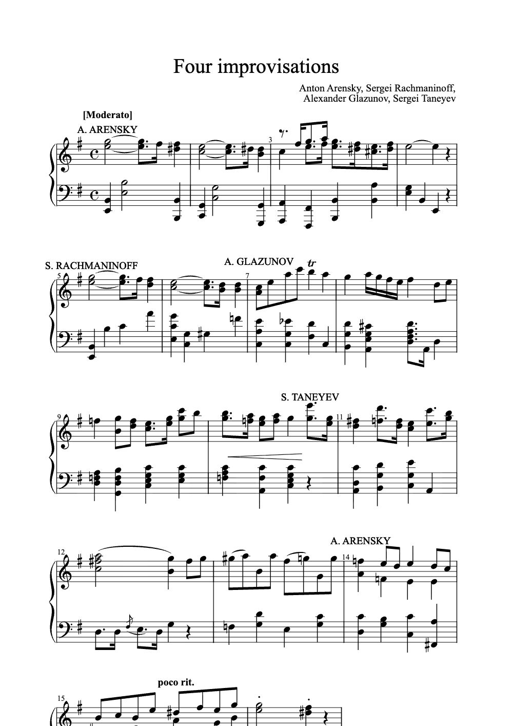 Sheet music preview for Four Improvisations