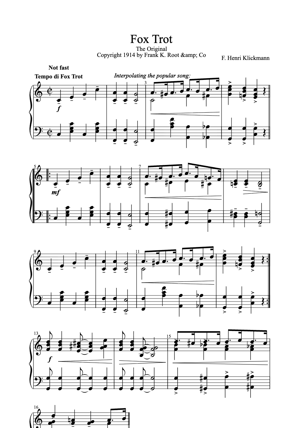 Sheet music preview for Fox Trot