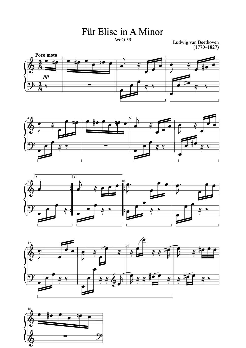 Sheet music preview for Für Elise