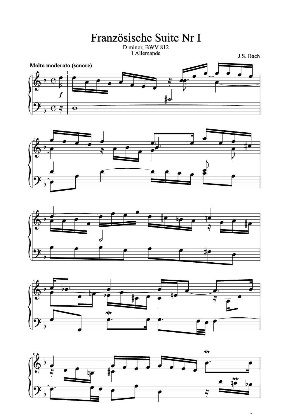 Sheet music preview for Französische Suite Nr I