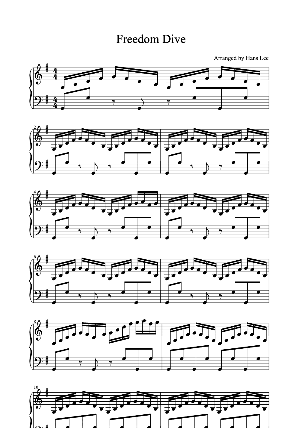 Sheet music preview for Freedom Dive