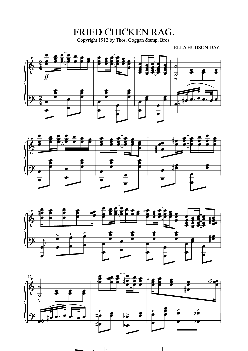 Sheet music preview for Fried Chicken Rag