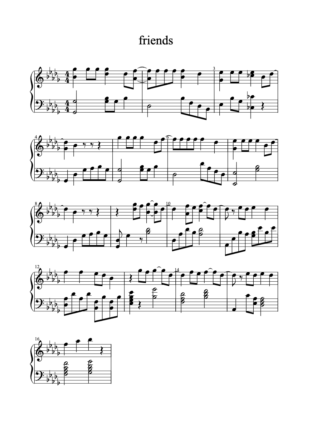 Sheet music preview for Friends