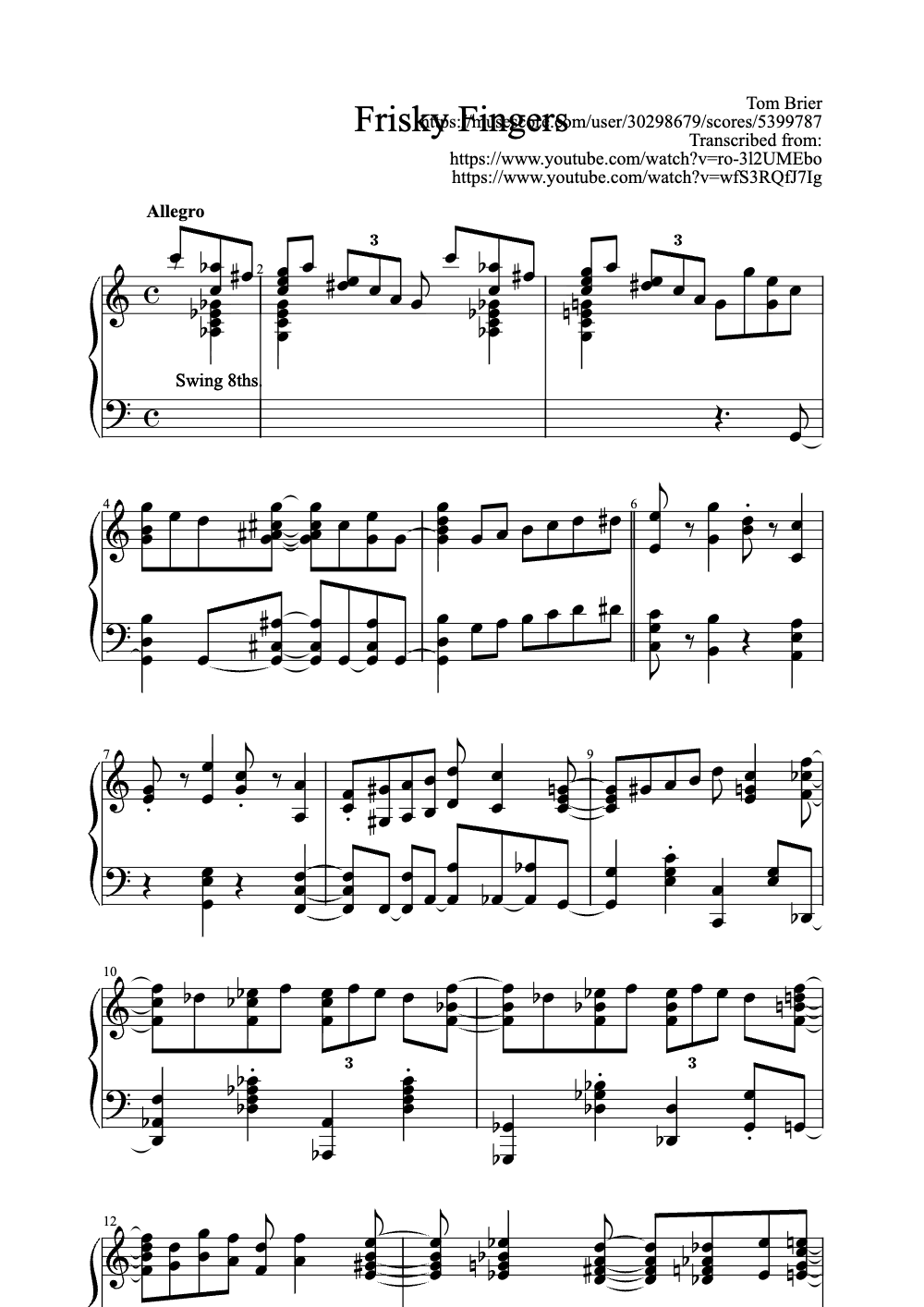 Sheet music preview for Frisky Fingers