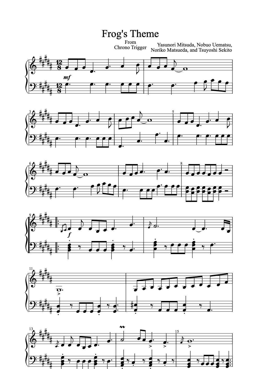 Sheet music preview for Frog's Theme