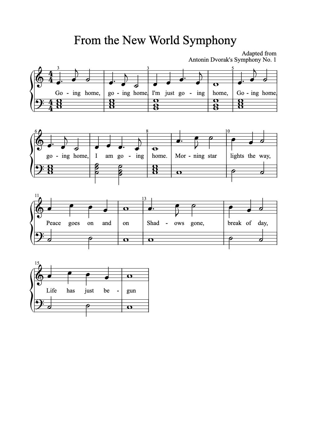 Sheet music preview for From the New World Symphony