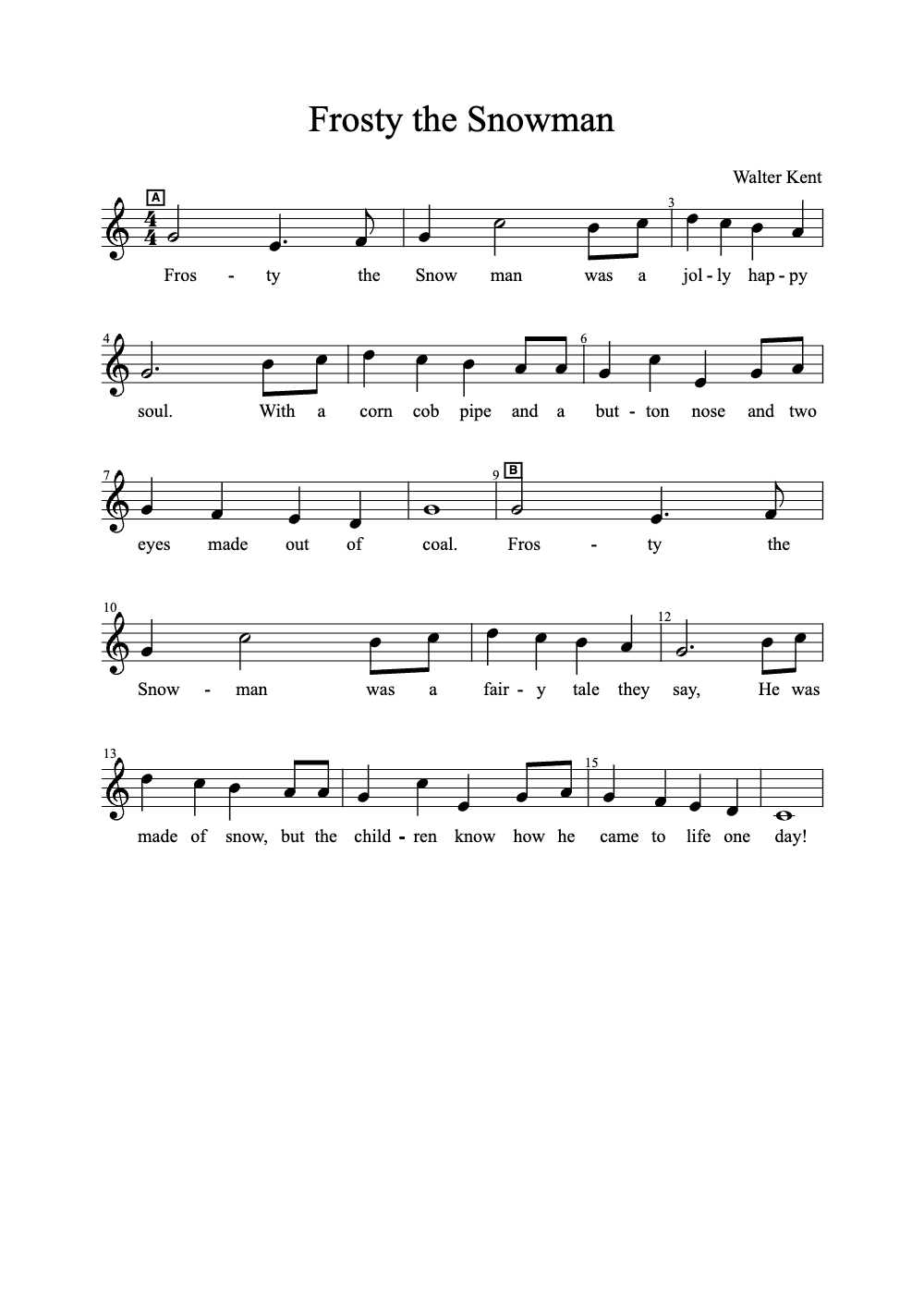 Sheet music preview for Frosty the Snowman