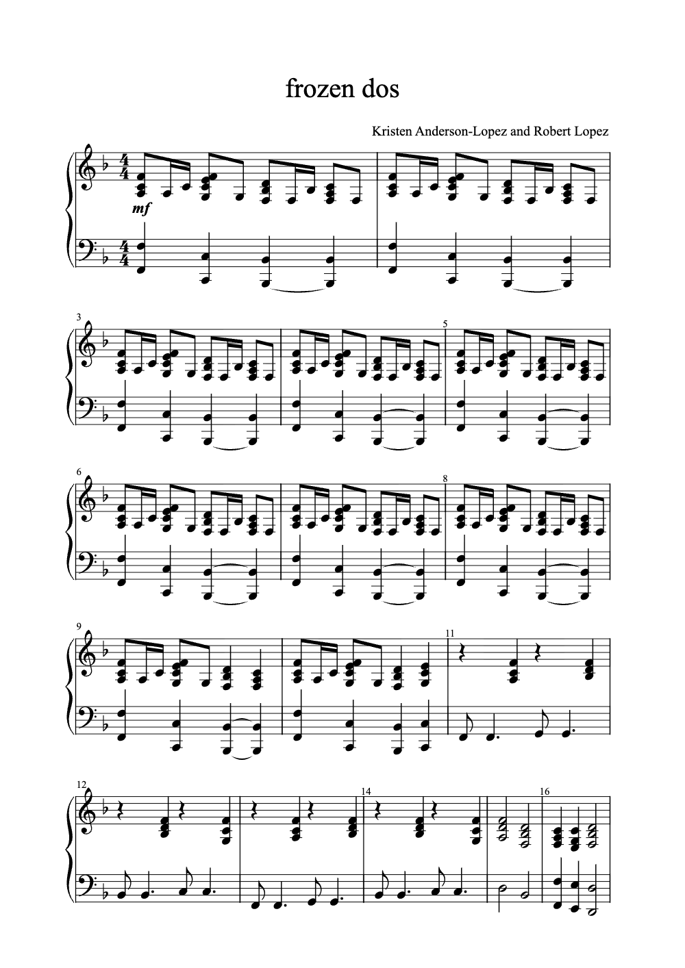 Sheet music preview for Frozen Dos