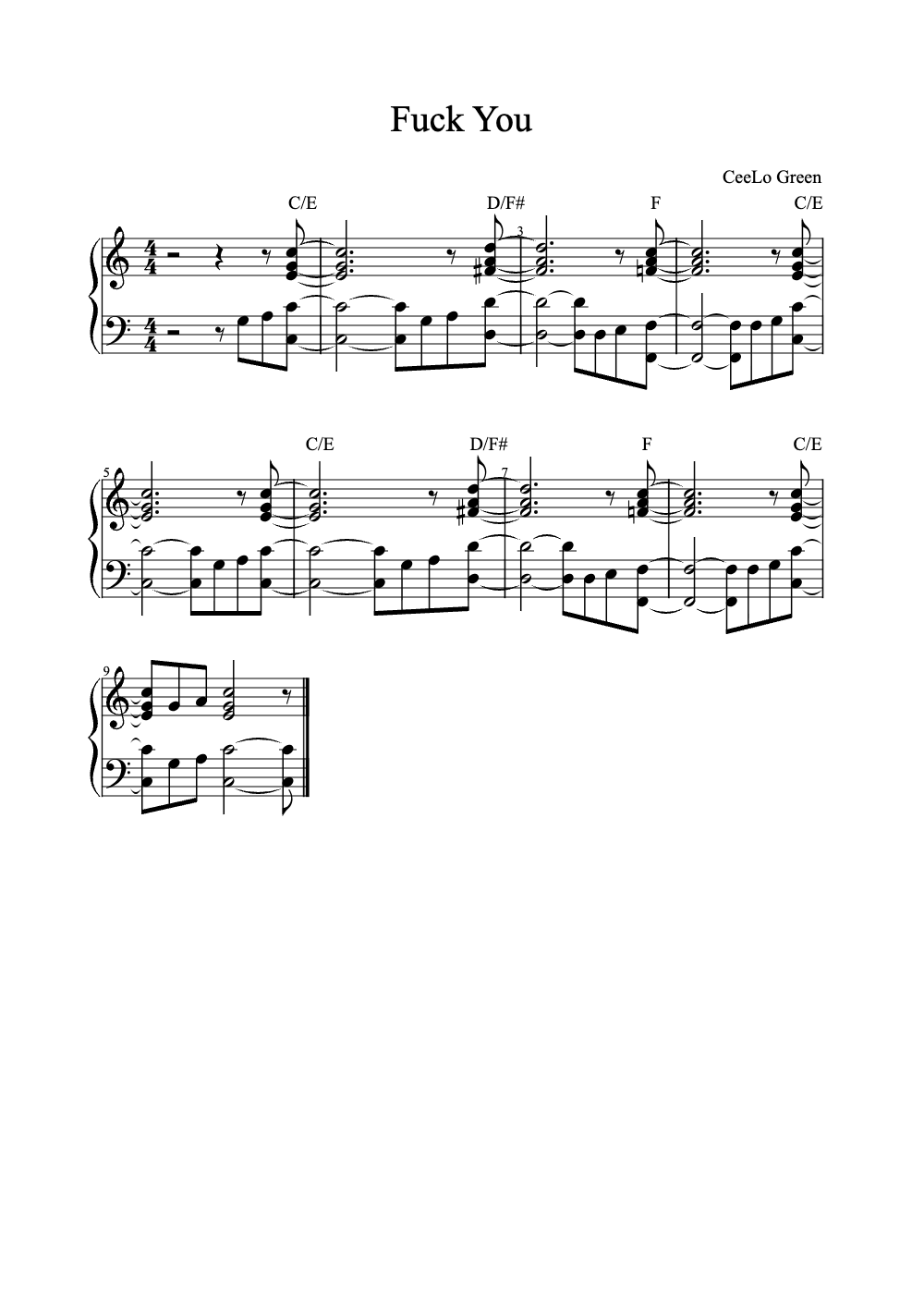 Sheet music preview for Forget You