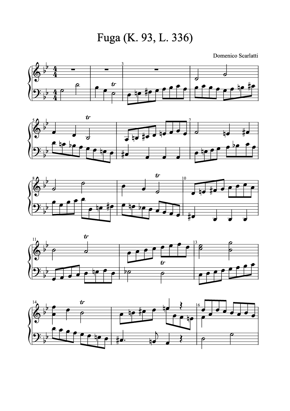 Sheet music preview for Fuga (K. 93, L. 336)