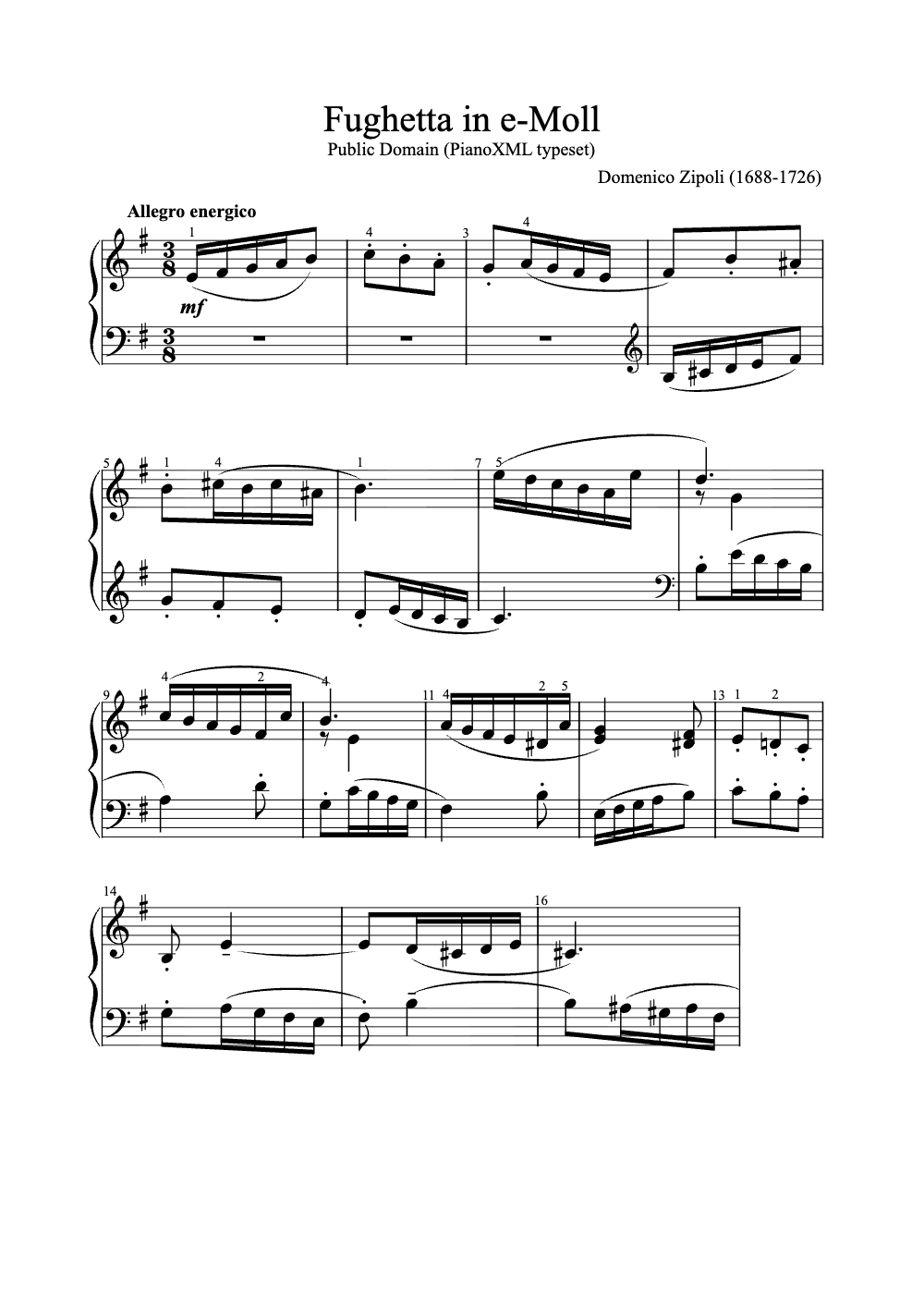 Sheet music preview for Fughetta in E Minor