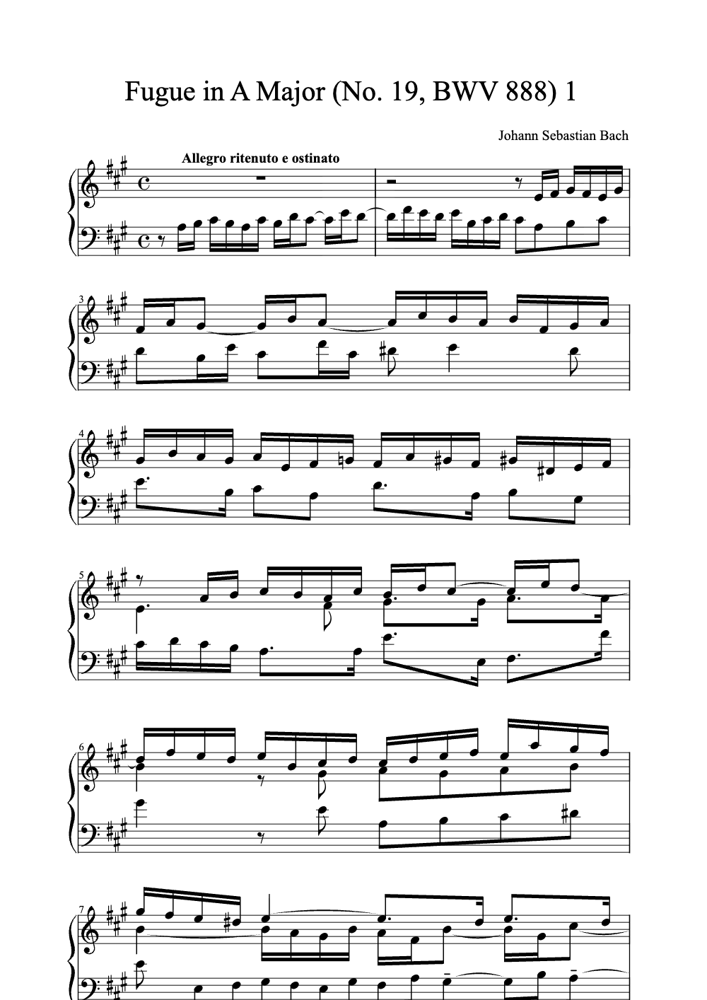 Sheet music preview for Fugue in A Major