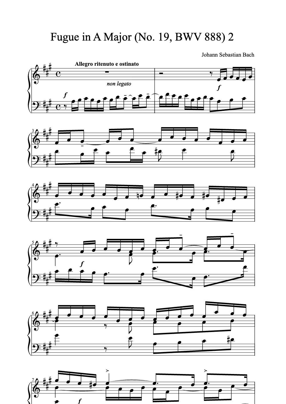Sheet music preview for Fugue in A Major (No. 19, BWV 888)