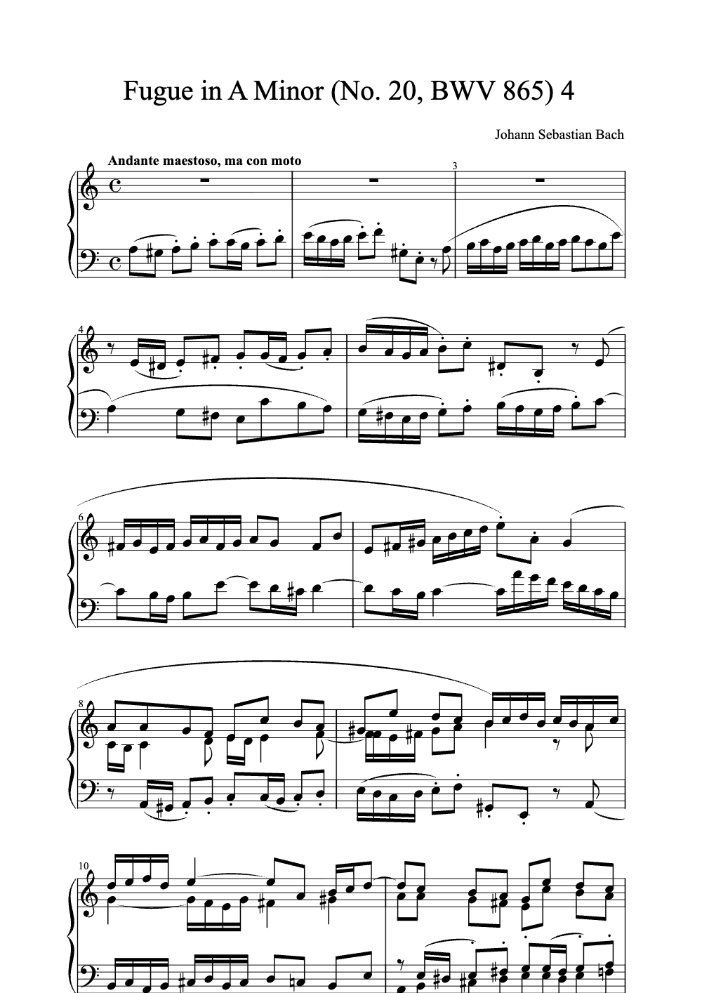 Sheet music preview for Fugue in A Minor (No. 20, BWV 865)