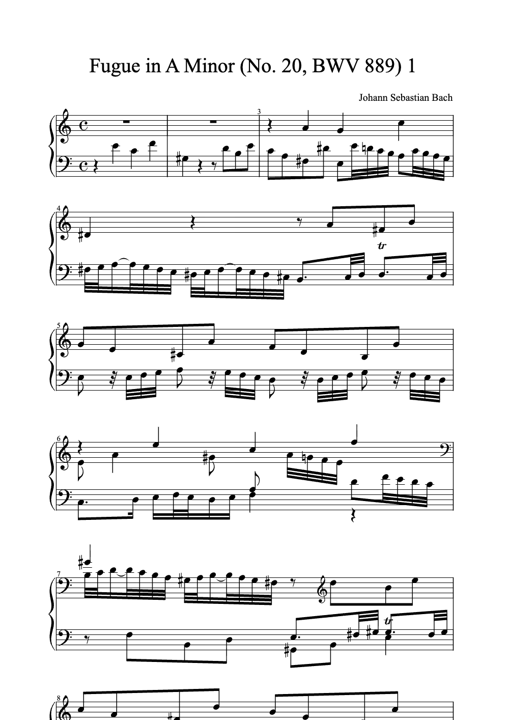 Sheet music preview for Fugue in A Minor