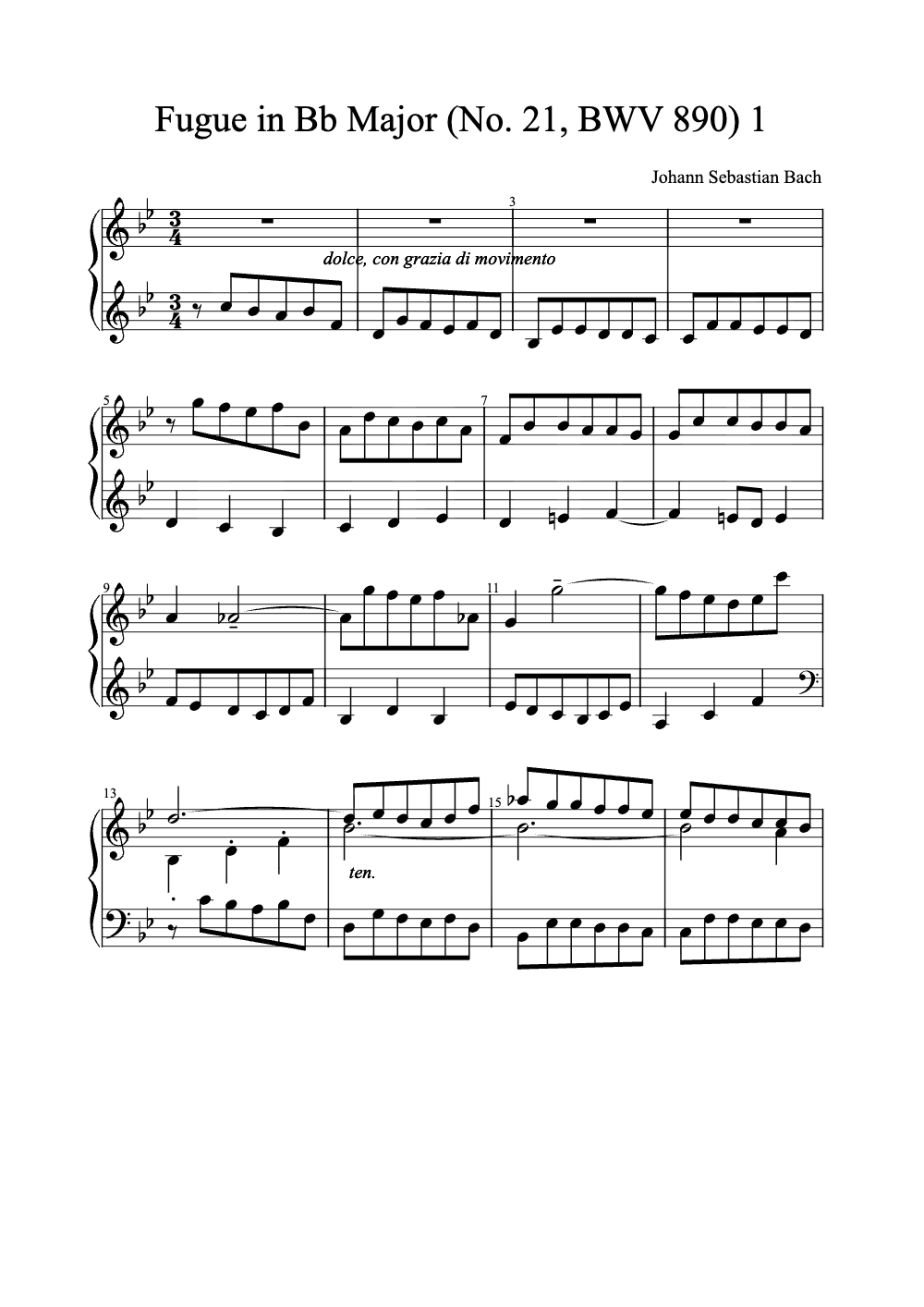 Sheet music preview for Fugue in B♭ Major