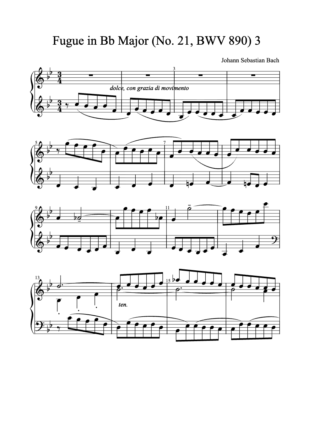 Sheet music preview for Fugue in B♭ Major