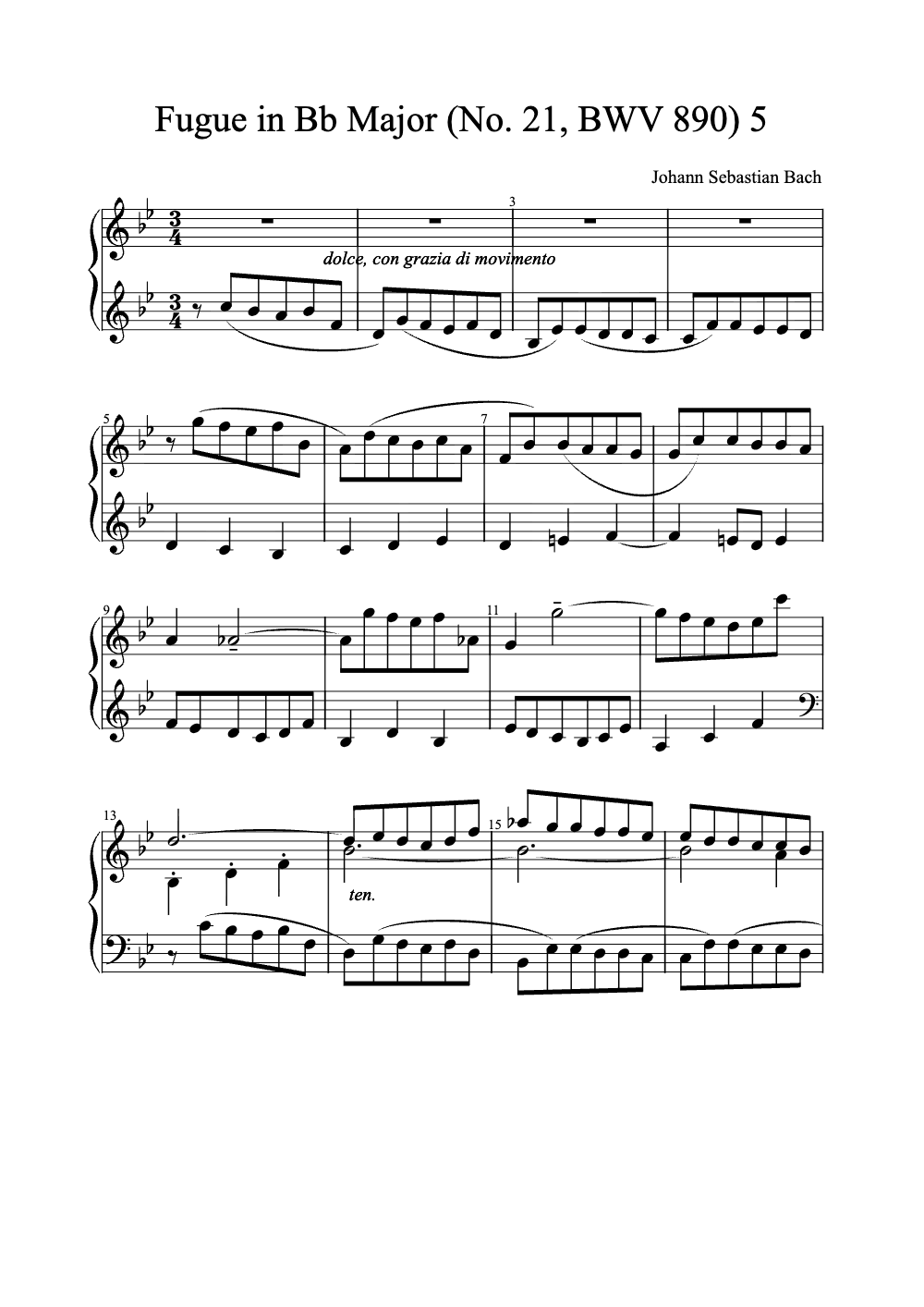 Sheet music preview for Fugue in B♭ Major