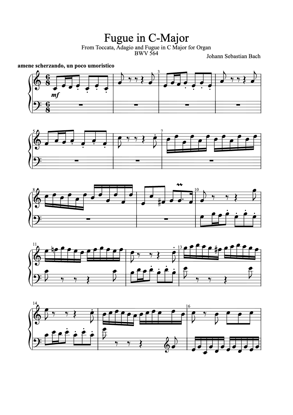 Sheet music preview for Fugue in C Major
