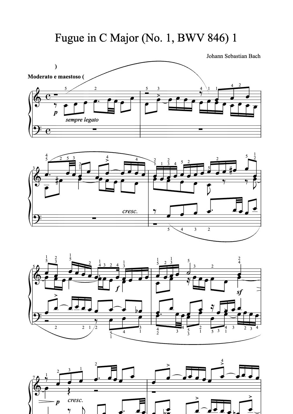 Sheet music preview for Fugue in C Major (No. 1, BWV 846)