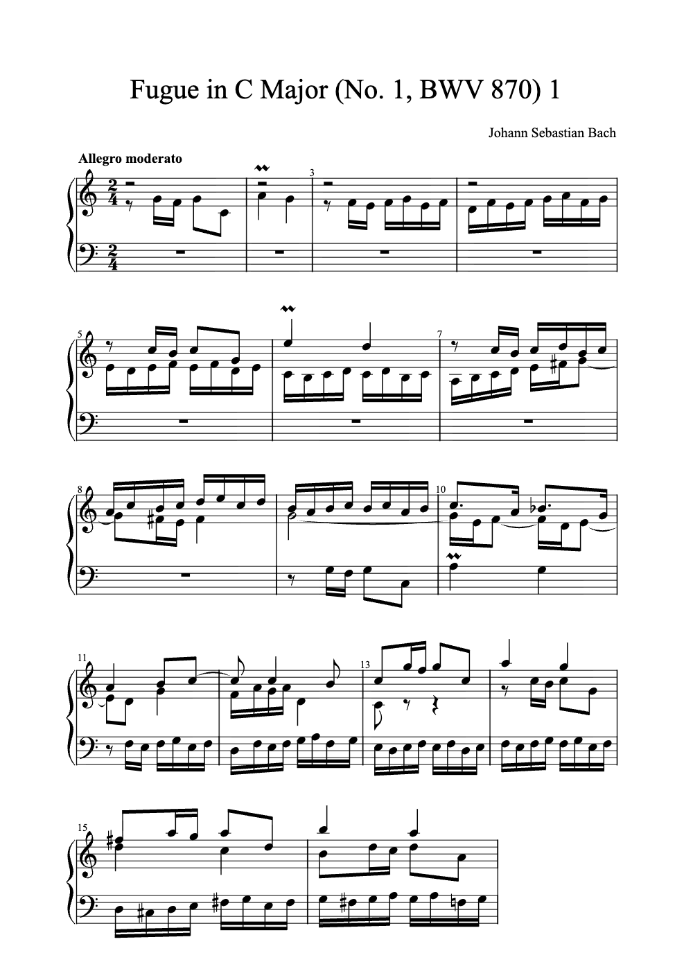 Sheet music preview for Fugue in C Major