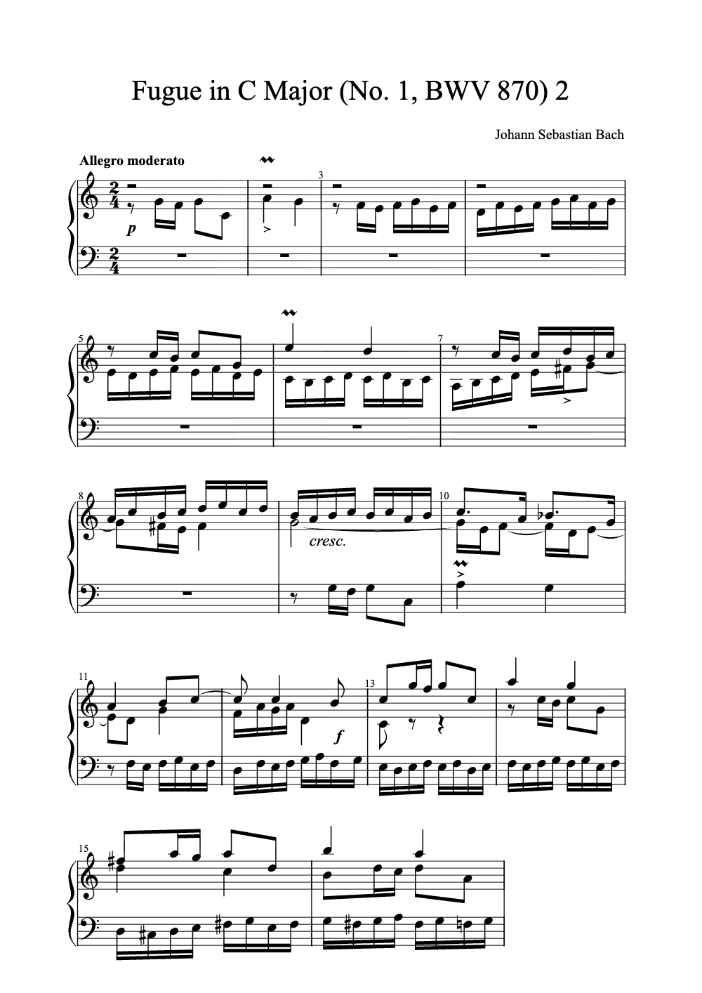 Sheet music preview for Fugue in C Major (No. 1, BWV 870)