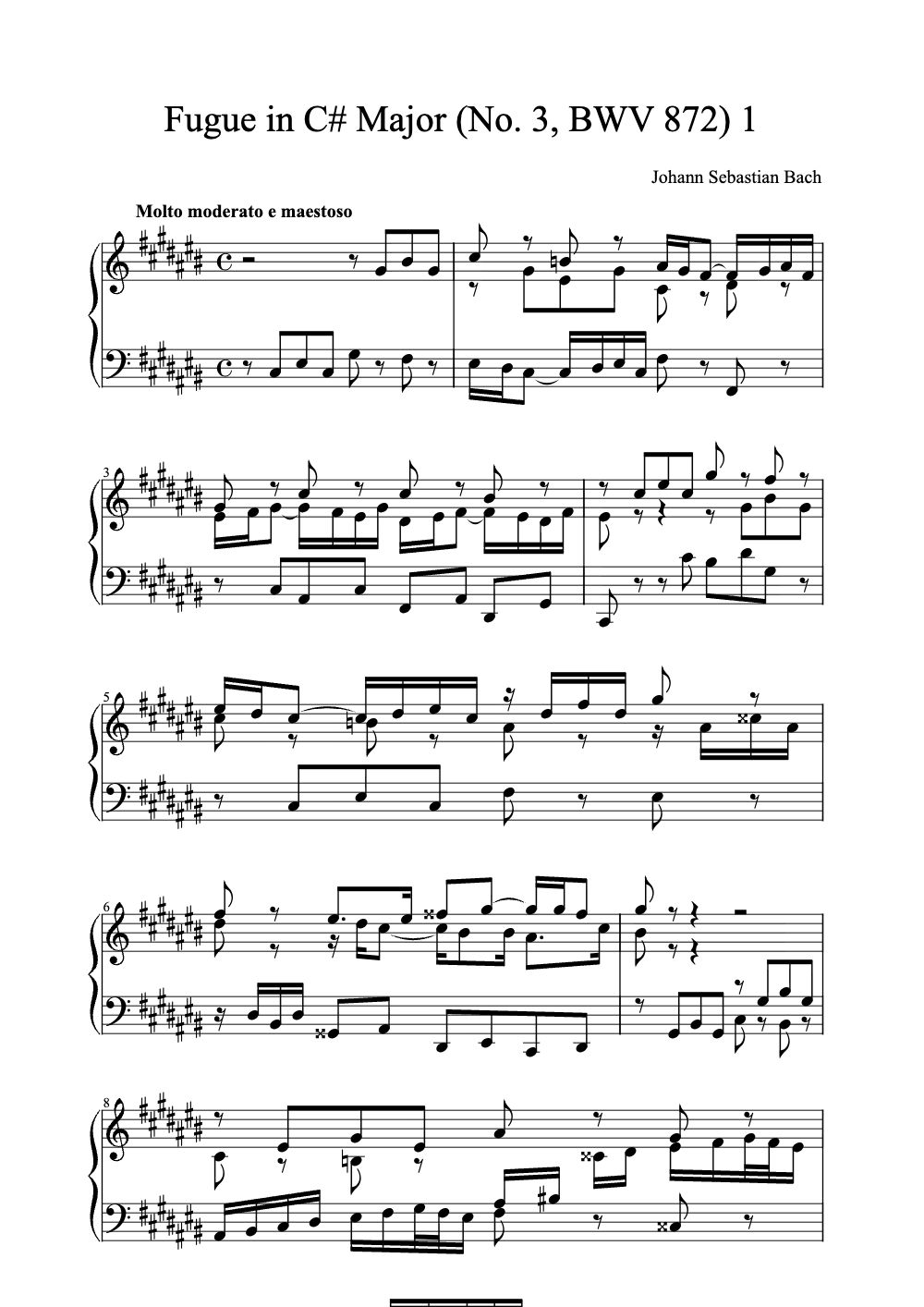 Sheet music preview for Fugue in C# Major
